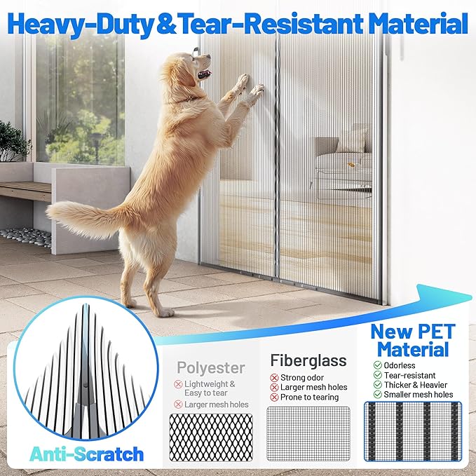 Heavy Duty Magnetic Screen Door Mesh - Auto-Sealing Hand-Free Door Net Screen with 50 Magnets, Pet & Kid Friendly, PET Fine Mesh Doors Screens Keep Bugs & Mosquitos Out Fits Front Doors Size 36” x 96”