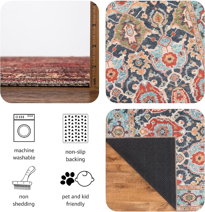 Keen Home Design 8x10 Rug - Machine Washable Area Rug with Non-Slip Backing, Ideal for Living Room, Dining Room, Bedroom - Vintage, Easy Clean, Durable, Low Pile Rug - (8' x 10')