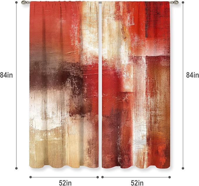 MESHELLY Red Curtains 52Wx84H Inch Rod Pocket Abstract Rustic Vintage Burgundy Brown Modern Oil Painting Bedroom Window Drapes Contemporary Women Art Aesthetic Printed Living Room Window Treatment