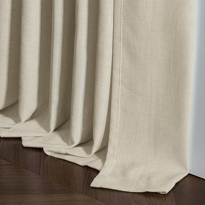 78 Inch Linen Curtains 2 Panels Set Pinch Pleated for Living Room Bedroom Memory Training Shaped Semi Sheer Neutral Beige Tan Flax Burlap Pleat Drapes Hooks Rings Light Filtering Window Curtain