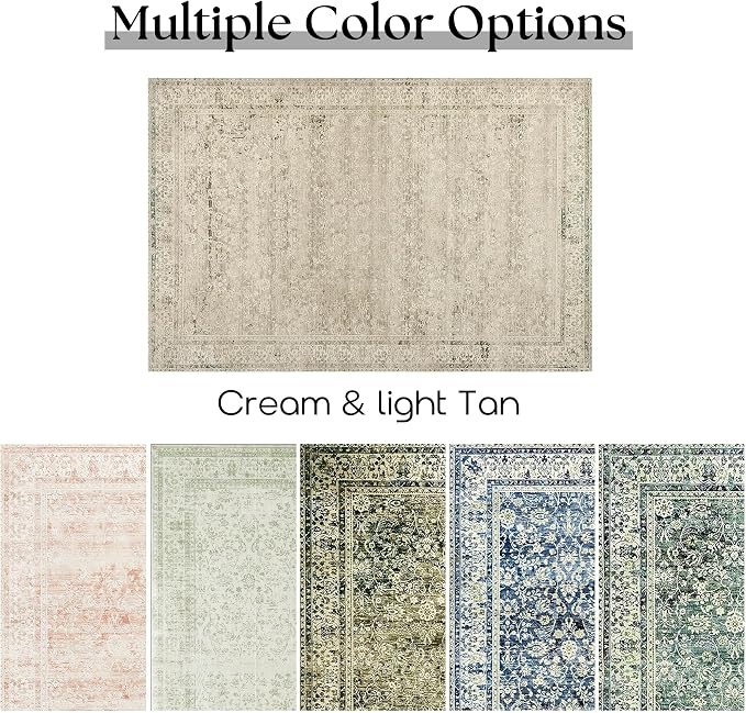 BILEEHOME Boho Cream Area Rugs 6x9 for Bedroom Washable Floral Neutral Modern Rug for Living Room,Light Beige and Tan Brown