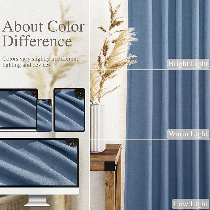 Extra Long Curtains 102 Inches for Living Room/Bedroom Stone Blue Back Tab Rod Pocket Light Filtering Semi Sheer Drapes Cotton Linen Textured Window Curtain 102 Inch for Bedroom 9 FT,2 Panels