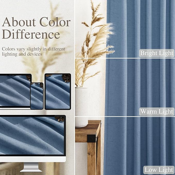 Nanspring Stone Blue Linen Curtains 84 Inches Long for Living Room Back Tab Luxury Light Filtering Privacy Semi Sheer Curtain Modern Farmhouse Boho Drapes for Bedroom Office 2 Panels Set 52x84