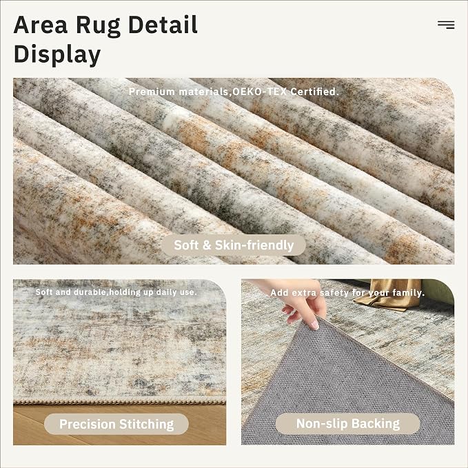 Soalmost Abstract Rug 5x7 Machine Washable Area Indoor Orange Low Pile Non-Slip Foldable Thin Accent Rugs for Bedroom Living Room Dining Room