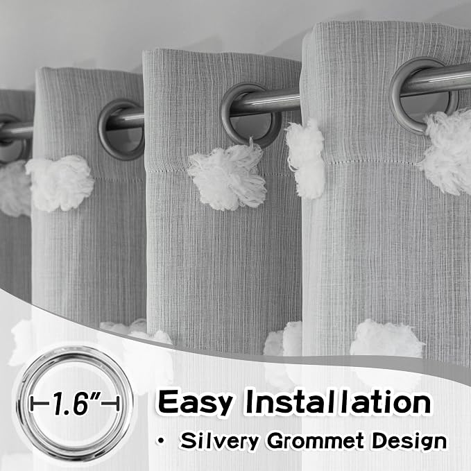 MYSKY HOME Grey Curtains for Bedroom 72 Inches Long Blackout Curtains Pom Pom White Sheer Curtains for Boys Room Double Layer for Toddler Bedroom Grommet Room Darkening Window Panels 52 x 72 Inch