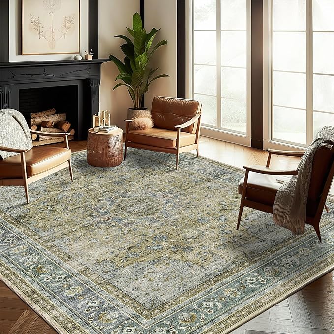 CHAMPLANT Washable Area Rug 9'x12' Boho Design Non-Shedding Easy Care Ideal for High Traffic Areas in Living Room Bedroom Office Coffee Table Kitchen Large Carpet