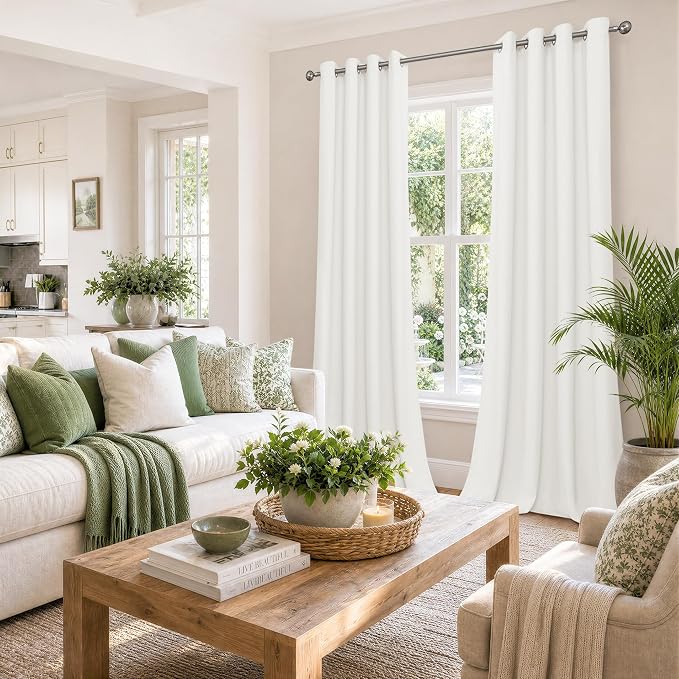 YoungsTex Curtains 96 Inches Long 2 Panels Set, Ivory White Velvet Drapes with Grommet Window Treatments Floor Length Privacy for Bedroom Living Room, 52 X 96 Inch