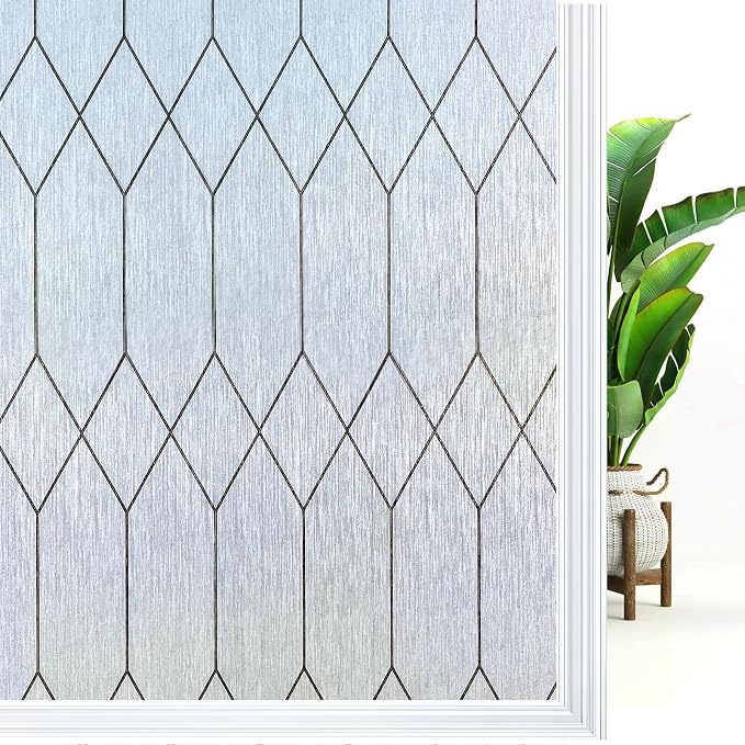 Windimiley Window Privacy Film Stained Glass Static Clings, Bathroom Frosted Leaded Decorative Window Stickers, UV Heat Blocking Opaque Removable for Home Door Coverings (23.6 x 78.5in,Rain)