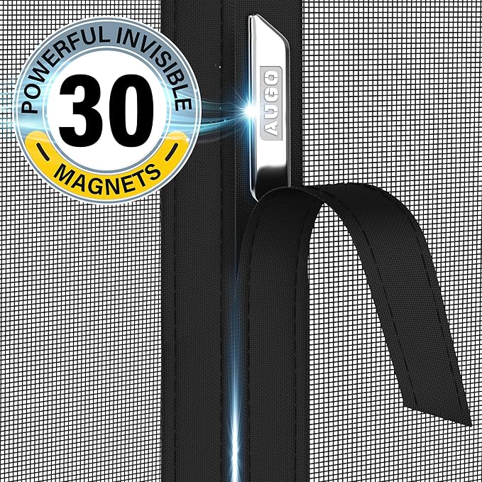 AUGO Garage Door Screen, 2 Car 8x7FT, Fiberglass mesh with Magnetic Closure, Heavy Duty Weighted Bottom, Easy Assembly & Pass, Hands Free Screen Door