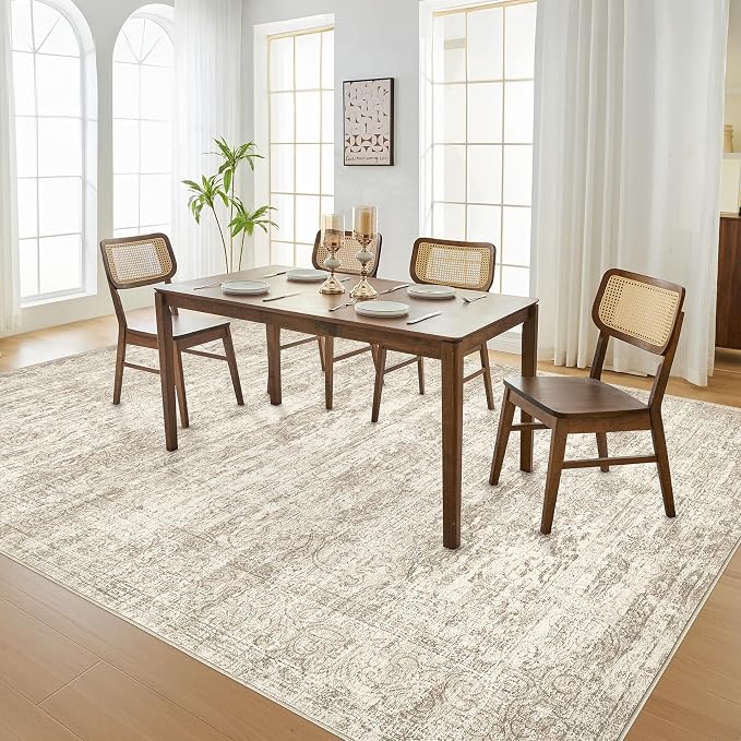 DMOYEST Area Rug Living Room Rugs - 6x9 Abstract Large Soft Indoor Washable Rug Neutral Modern Low Pile Carpet for Bedroom Dining Room Farmhouse Home Office - Vintage Beige