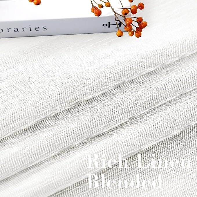H.VERSAILTEX Linen Curtains Flax Linen Blended Curtain Panels for Living Room/Bedroom Semi Sheer Privacy Curtains 120 inch Length 2 Panels Set Nickel Grommet Window Drapes, White