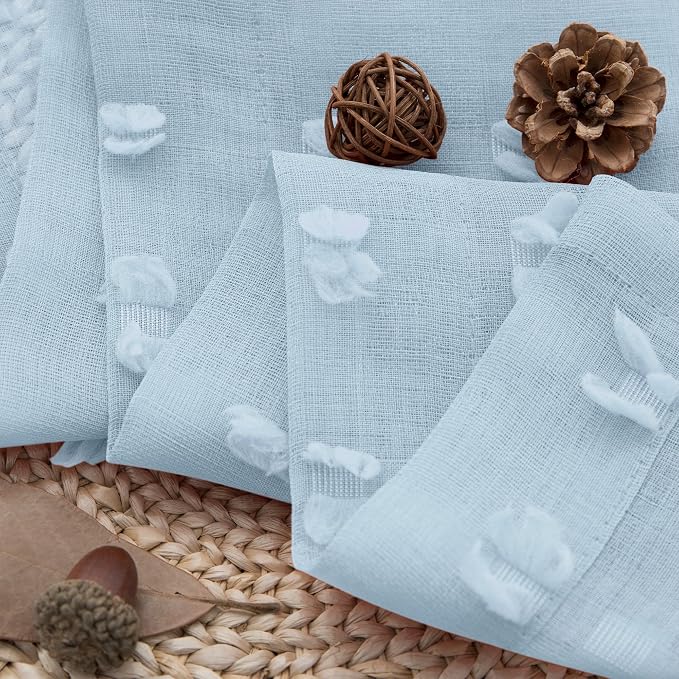 Light Blue Sheer Curtains 84 Inch Length 2 Panels Pom Pom Boho Sheer Window Curtains for Living Dining Room Baby Blue Drapes for Nursery Boys Kids Bedroom Back Tab Farmhouse Coastal Decor 52x84 Inch