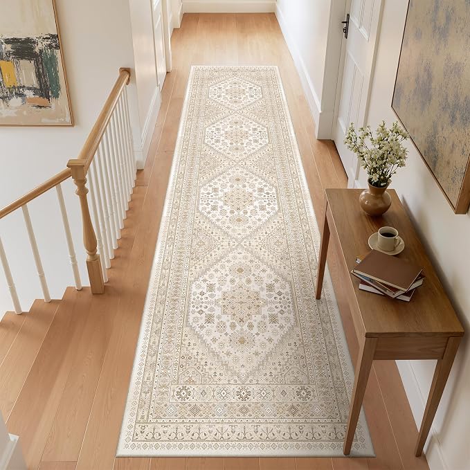 zesthome Rug Runners for Hallways Non Slip - 2x8 Runner Rug for Bedroom, Washable Runner with Rubber Backing, Soft Low-Pile Carpet for Kitchen, Laundry, Bathroom (Cream/Beige,2'x8')