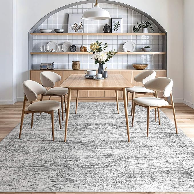 Vintage Living Room Area Rug 8x10 - Large Soft Washable Oriental Traditional Distressed Farmhouse Rugs for Bedroom - Indoor Floor Accent Carpet for Home Office House Decor - Distressed Grey