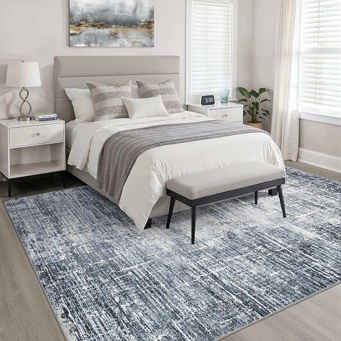 10x14 Area Rugs Living Room: Washable Large Neutral Navy Rug Abstract Soft Modern Stain Resistant Indoor Floor Non-Slip Carpet for Bedroom Nursery Kids Office Playroom Dining Room Under Table Home