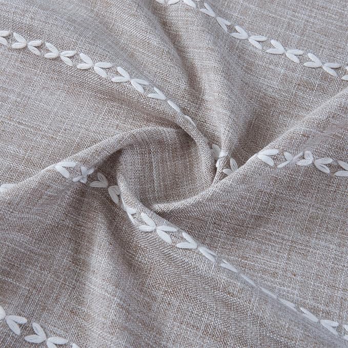 RoomTalks Tan Rustic Farmhouse Linen Kitchen Curtains 54 Inch Length Country Cottage Vintage Chic Tassel Short Cafe Curtains for Small Windows