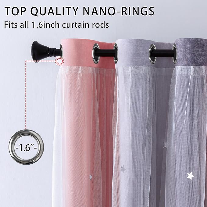 XiDi Pink and Grey Star Blackout Curtains for Girls Bedroom 63 Inch Length 2 Panels, Room Darkening Thermal Insulated Grommet Window Drapes for Kids Nursery Room Home Decro Ombre Pink Grey 34W x 63L