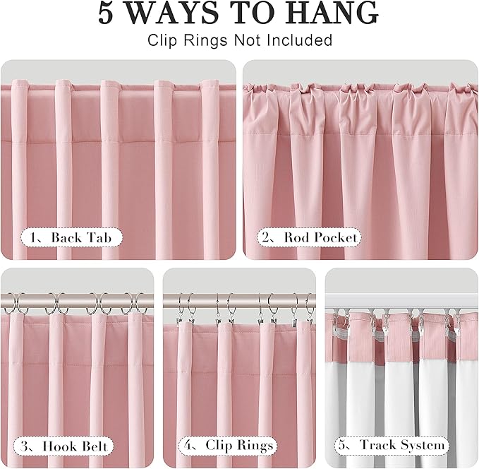 Joywell 100% Blackout Linen Curtains 108 Inch Long for Girls Bedroom Nursery Large Window Pink Black Out Curtain Back Tab Rod Pocket Thermal Insulated Drapes for Kids Room 2 Panels,52 x 108