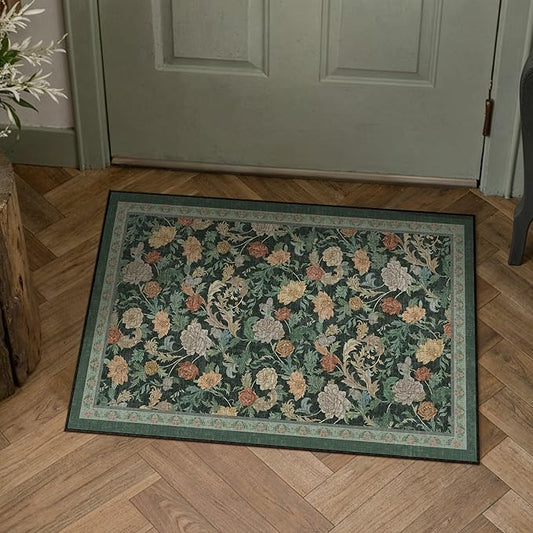 HUGEAR Retro 2x3 Area Rugs Washable Small Entryway Rugs Door Mat Vintage Floral Throw Carpet Dark Green Stain Resistant Non Slip Low Pile for Home Aesthetic Modern Decor