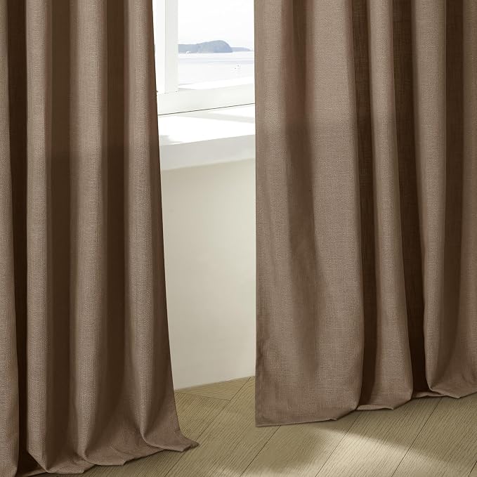 TWODRAPES Dutch Cocoa Linen Curtains 102 Inches Long Living Room Pinch Pleated Drape with Hooks Rings for Track System Light Filtering 102 Inch Curtain for Bedroom Sliding Patio Door 2 Panels Brown