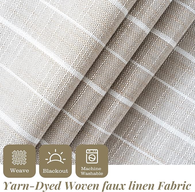 DriftAway Stripe Blackout Linen Curtain Valance Double Layer Farmhouse Country Rustic Hygge Stripe Yarn Dyed Woven Thermal Insulated Rod Pocket Valance W52 x L18 Beige