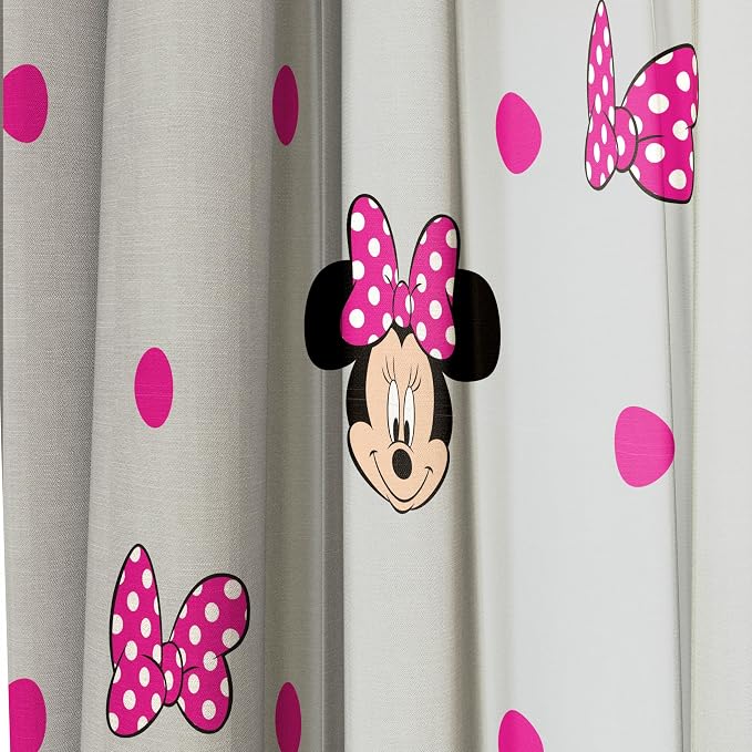 Jay Franco Window Curtains for Kids Bedroom 4-Piece Drape Set with 2 Tiebacks, Grey - Minnie Mouse, 42" W x 84" L (Pack of 2)