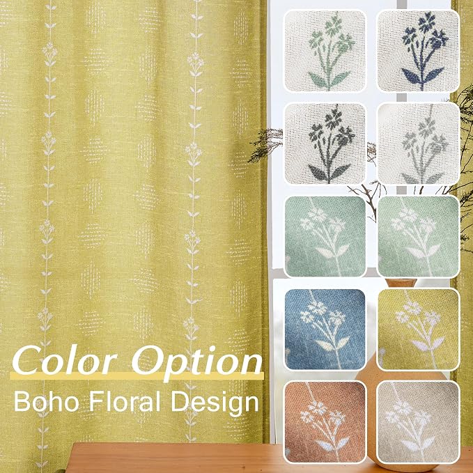 Lino Rosa Spring Curtains for Living Room 63 Inch Length,Daisy Floral Sheer Window Curtain Panels for Kitchen Bathroom Kids Bedroom,Dark Yellow and White