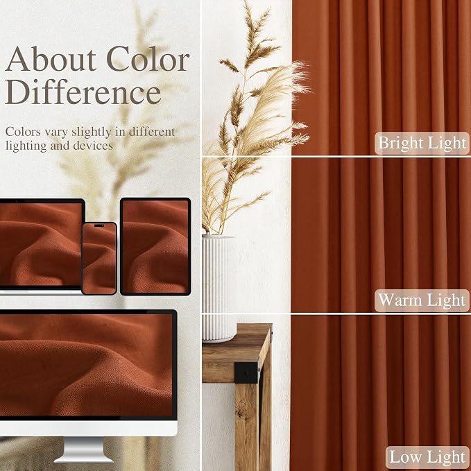 2 Panels Terracotta Linen Curtains 108 inches Long for Living Room Extra Long Back Tab Semi Sheer Rustic Farmhouse Boho Curtains Ceiling to Floor Length 108 inch for Large Window Rust Colored 9 FT