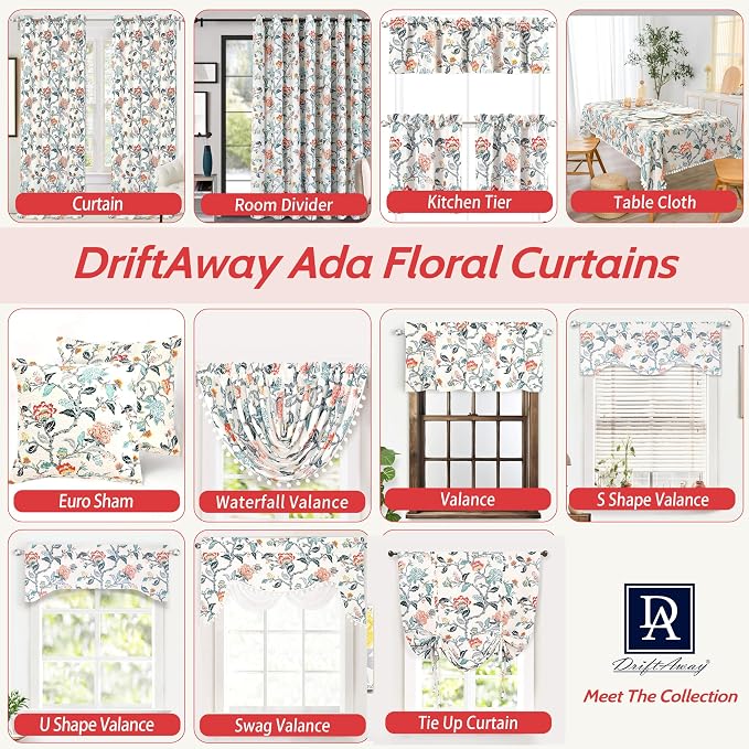 DriftAway Ada Floral Botanical Print Flower Leaf Lined Thermal Insulated Room Darkening Blackout Window Curtains 2 Layers Set of 2 Panels Each 52 Inch by 108 Inch Ivory Orange Teal