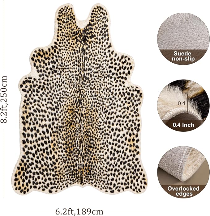 Oversized Cheetah Print Rug, Large Leopard Rug 6.2x8.2 Feet Faux Animal Print Skin Cheetah Area Rug for Bedroom Living Room Animal Fur Hide Rustic Antelope Deer Multicolor