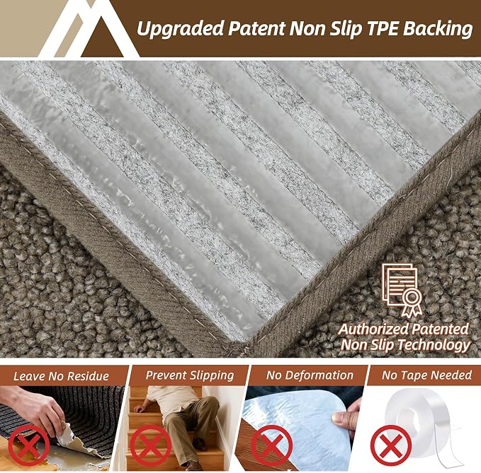 COSY HOMEER Stair Treads for Wooden Steps 9"x28" Washable Indoor Carpet Stair Treads Non Slip Soft Polyester Stair Carpet Tread Reusable Stair Runner Rugs for Kids, Elders,Pets,Light Brown,7pcs