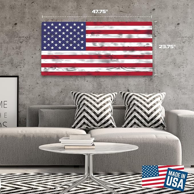 CornholeAce USA Flag - Premium Wood American Flag Wall Art – UV Printed on Baltic Birch Plywood (47.75" x 23.75") – Easy-Mount | Made in USA