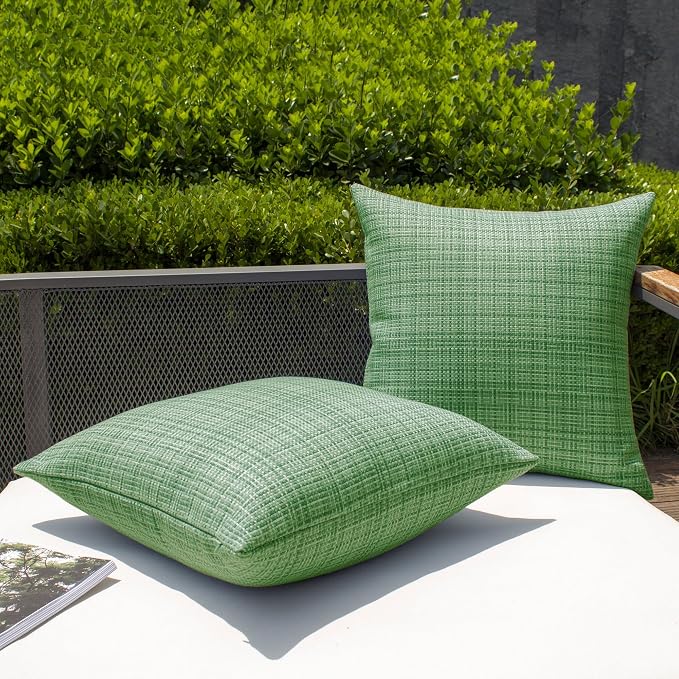Kevin Textile Pack of 2 Spring Decorative Outdoor Waterproof Throw Pillow Covers Stripe Square Pillowcases Modern Cushion Cases for Patio Couch Bench 18 x 18 Inch Sage Green