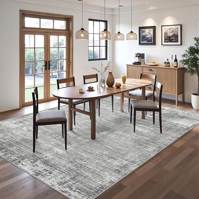 zesthome 6x9 Rugs for Living Room – Abstract Washable Rug, Ultra-Thin 6x9 Area Rugs, Stain Resistant Rugs for Bedroom, Large Home Decor Rug, Modern Area Rug (Grey, 6'x9')