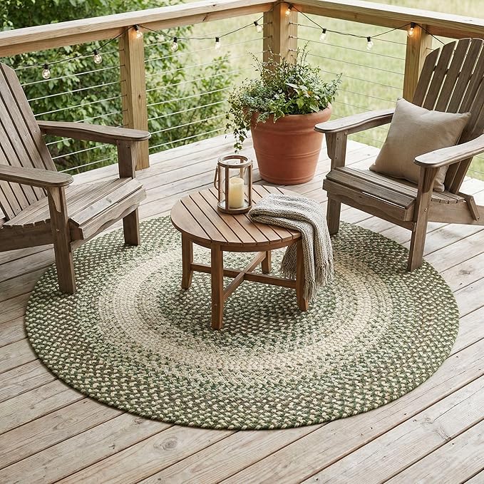 Super Area Rugs Braided Rugs Round 4ft Farmhouse Kitchen Rug - Ridgewood Braided Rug for Dining Room Table - Reversible - Indoor/Outdoor - Made in USA - Forest Green/Beige, 4' Round