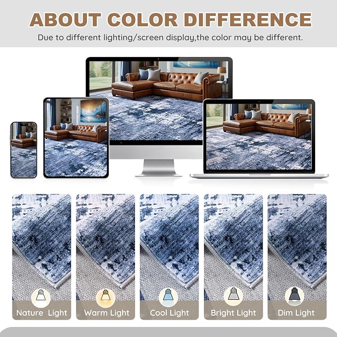 DMOYEST Area Rug Living Room Rugs - 10x14 Washable Large Soft Indoor Neutral Modern Abstract Low Pile Rug Carpet for Bedroom Dining Room Farmhouse Home Office - Navy Blue