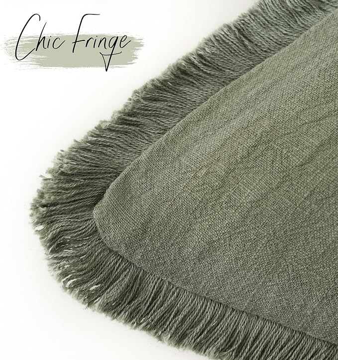 Foindtower Set of 2 Decorative Linen Fringe Throw Pillow Covers Boho Farmhouse Cushion Cover with Tassels Accent Pillowcase for Couch Bed Sofa Living Room Home Bedroom Decor, 12×24 Inch, Olive Green