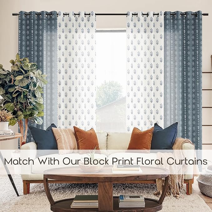 Navy Blue Curtains 96 Inches Long,Beautiful Elegant White Sheer Floral Toile Chinoiserie Curtains for Living Room Bedroom