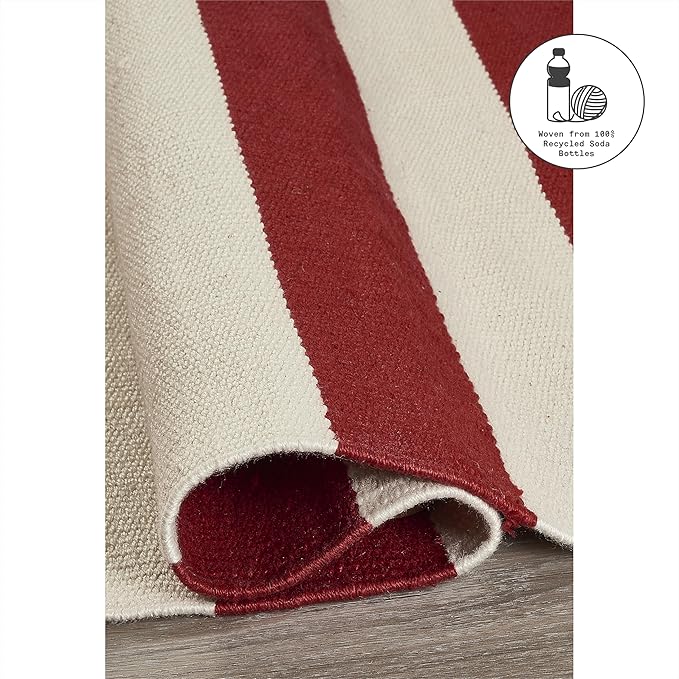 Fab Habitat Machine Washable Area Rug - Hand Woven, Stain Resistant, Pet Friendly - Premium Recycled Polyester Yarn - Stripes - Bedroom, Living/Dining Room - Nantucket - Red & White - 5 x 8 ft
