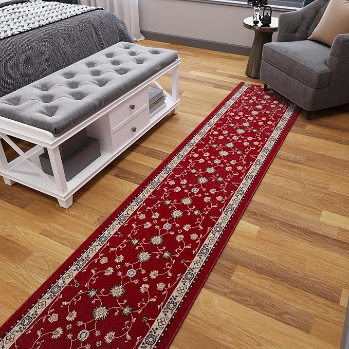 Ottomanson Hallway Runner Rug 2'7" x 10' – Soft Non-Slip Rug, Low Pile Carpet for Entryway, Kitchen & Long Hallways in Apartments and Homes, Mahal Red