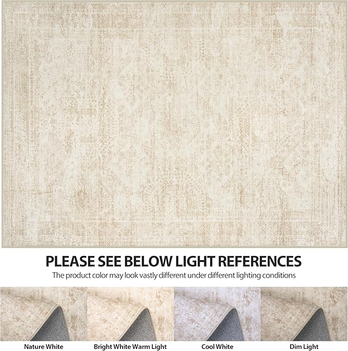 8x10 Area Rugs for Living Room Rug Washable: Abstract Large Rug for Dining Room Bedroom Carpet Non Slip 8 by 10 Indoor Modern Nursery Home Office Beige