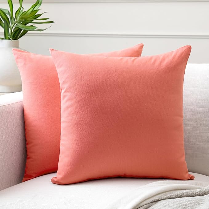 Encasa XO Throw Pillow Covers 22x22 in Set of 2 Coral | No Inserts | Cotton Pillow Covers for Living Room, Bed, Sofa, Couch | Decorative Cushion Covers with Improved Zipper