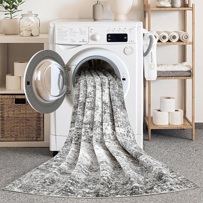 LOVORAL Area Rugs for Living Room: 5x8 Washable Neutral Abstract Rug for Bedroom Large Soft Modern Dining Room Rugs Indoor Floor Low Pile Carpet for Home Office Nursery - Grey