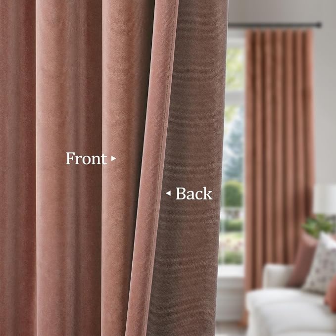 Cinnamon Blackout Velvet Curtains 108 Inches Long 2 Panels for Bedroom Living Room Darkening Earthy Luxury Boutique Bohemian Fall Decor Noise Reduction Floor to Ceiling Velvet Drapes 52x108 Rust Brown