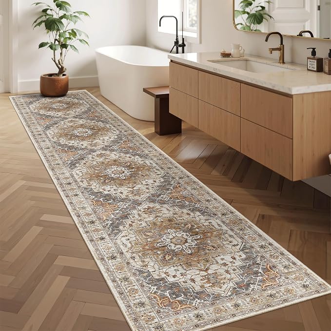 Madane Runner Rugs for Hallway 2x10 Long Washable Non-Slip Hallway Runner Rug Low-Pile Stair Kitchen Runner Throw Carpet for Entrance Living Dining Laundry Room (Turmeric/Grey, 2 x 10)
