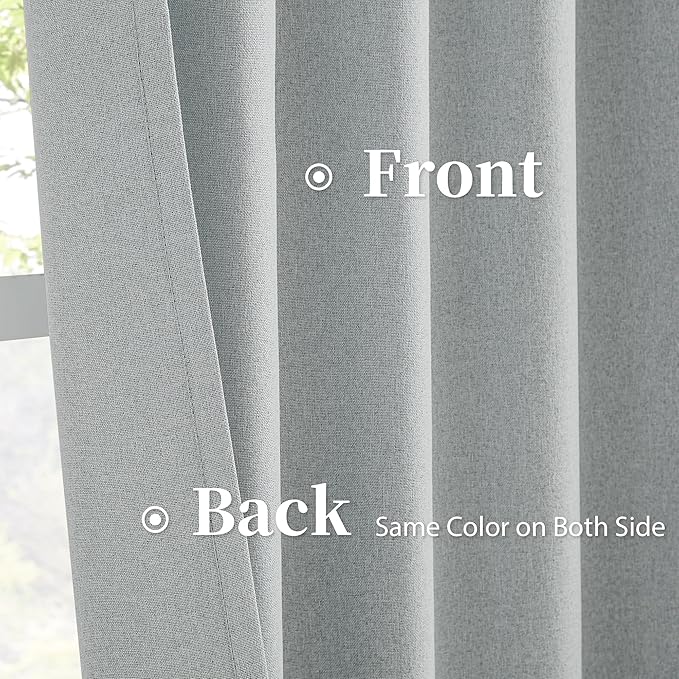 KEQIAOSUOCAI Light Grey Linen Curtains for Patio 120 Inch Length, Sun Blocking Full Blackout Curtain Drapes for High Ceiling Sliding Glass Door Sunroom Back Tab/Hook Belt 50x120-inch 2 PCs