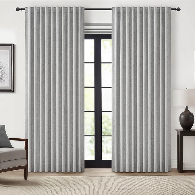 Gray Blackout Curtains 70 Inches Extra Wide Linen Curtains 84 Inch Length for Kids Boys Room/Nursery, Pleated Bedroom Thermal Drapes for Winter Thick Window Energy Efficient 70"W x 84"L 2 Panels