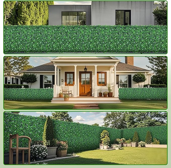 Yangrass Boxwood Roll Panels with Flowers, 71"x126" (62 sqft) Artificial Ivy Privacy Fence Screen, UV-Anti Faux Boxwood Roll Grass Wall Panels for Patio Garden Balcony Decor