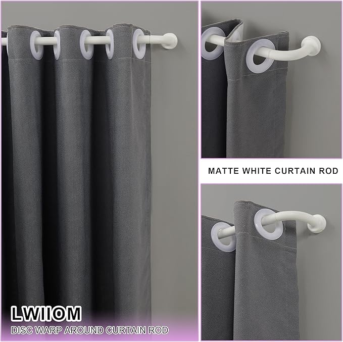 2 Pack Matte White Disc Curtain Rods, 28-48 Inches Window Curtain Rod,Adjustable Room Darkening Drapery Rod with Aluminum Finials and Brackets,Wrap Around Design