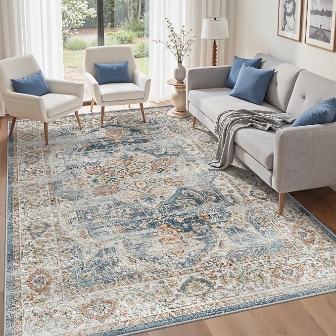 befbee 6x9 Area Rugs for Living Room - Stain Resistant Machine Washable Rugs for Bedroom,Non-Slip Backing Large Area Rug (Navy, 6'x9')